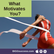 female runner crosses the finish line first with the blog title What Motivates You